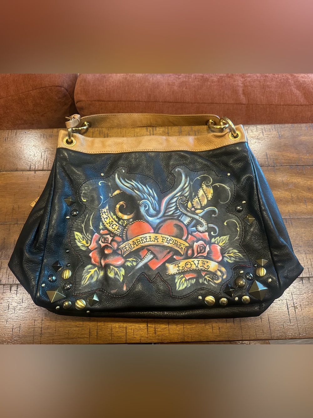 Vtg Isabella Fiore “Peace & Love” Rafaela Hobo Bag